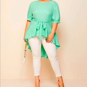 Puff Sleeve High Low Belted Top